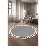 Halı Cool Gri Sahra Kaymaz Yıkanabilir Saçaklı Yuvarlak Yolluk Salon Halısı Modelleri
