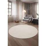 Halı Cool Krem Pramit Desenli Saçaksız Yuvarlak Kesme Yolluk Kilim Salon Halısı Modelleri