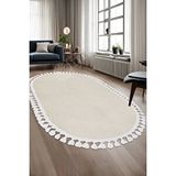 Halı Cool Krem Sahra Desenli Yıkanabilir Saçaklı Oval Yolluk Kilim Salon Halısı Modelleri