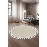 Halı Cool Krem Sahra Kaymaz Yıkanabilir Saçaklı Yuvarlak Yolluk Salon Halısı Modelleri