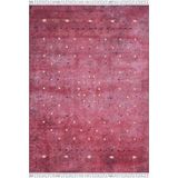 Hali.Net Bordo Püsküllü Eskitme Modern Kaymaz Taban Makinede Yıkanabilir Salon Halısı Dijital Baskı - Kırmızı - 300 x 400 cm