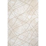 Hali.Net Krem Bej Ekru Soyut Çizgili Modern Kaymaz Taban Makinede Yıkanabilir Salon Halısı Dijital Baskı - 300 x 400 cm