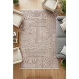 Halı Special Raye Bej Yıkanabilir Kilim-Kaydırmaz Taban Pamuk Dokuma Salon Mutfak Koridor -Modern-Robot Süpürge