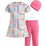 Haliç Mayo Kısa Kol Üst Taytlı Kız Çocuk Yüzücü Mayo 26424 PEMBE02 - Pembe - Mint - 9 Yaş