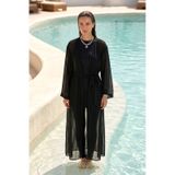 Haliç Mayo Tesettür Mayo Üzerine Tek Kaftan Pareo 6621 Siyah01 Siyah