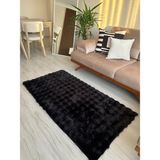 Halımax Ekstra Yumuşak Dokulu Siyah Bubble Tavşan Tüyü Darcio Dikdörtgen Post Peluş Halı - 80 x 100 cm