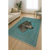 Halımax Kurt Desenli Turkuaz Antik Desen Kaymaz Taban Kilim Yıkanabilir Duvar Halısı Dekoratif Türkmen Halı