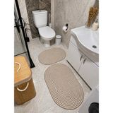 Halımax Milda Jüt 2'li Çift Taraflı Ikili Yıkanabilir Hav Toz Vermez Banyo Paspas Takımı 40X60CM & 50X80CM - Kahverengi - Krem