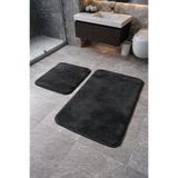 Halımax Yıkanabilir 2’li Banyo Paspas Seti Ultra Yumuşak Peluş 40x60 60x90 İkili Banyo Halısı Antrasit