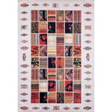Halinet Alberta Beyaz Patchwork Etnik Modern Desenli Makinada Yıkanabilir Hav Toz Vermez Leke Tutmayan Kaymaz Taban Dijital Makine Baskı Salon Yolluk Mutfak Halı