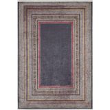 Halinet Bahavalpur Siyah Çerçeveli Etnik Modern Desenli Pamuk Makinada Yıkanabilir Hav Toz Vermez Leke Tutmayan Kaymaz Taban Dijital Makine Baskı Salon Yolluk Mutfak Halı