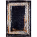 Halinet Balakovo Gold Çerçeveli Etnik Modern Desenli Pamuk Makinada Yıkanabilir Hav Toz Vermez Leke Tutmayan Kaymaz Taban Dijital Makine Baskı Salon Yolluk Mutfak Halı