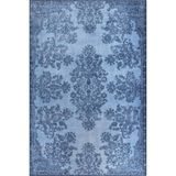 Halinet Belfast Klasik Mavi Polyester Dikdörtgen Modern Desenli Pamuk Makinada Yıkanabilir Hav Toz Vermez Leke Tutmayan Kaymaz Taban Dijital Makine Baskı Salon Yolluk Mutfak Halı