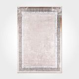 Halinet Bella Çerçeveli Krem Polyester Kare Modern Desenli Pamuk Makinada Yıkanabilir Hav Toz Vermez Leke Tutmayan Kaymaz Taban Dijital Makine Baskı Salon Yolluk Mutfak Halı