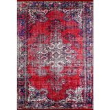 Halinet Belorecensk Kırmızı Eskitme Etnik Modern Desenli Makinada Yıkanabilir Hav Toz Vermez Leke Tutmayan Kaymaz Taban Dijital Makine Baskı Salon Yolluk Mutfak Halı