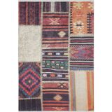 Halinet Blonie Bordo Patchwork Etnik Modern Desenli Makinada Yıkanabilir Hav Toz Vermez Leke Tutmayan Kaymaz Taban Dijital Makine Baskı Salon Yolluk Mutfak Halı