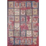 Halinet Borne Kırmızı Modern Etnik Desenli Makinada Yıkanabilir Hav Toz Vermez Leke Tutmayan Kaymaz Taban Dijital Makine Baskı Salon Yolluk Mutfak Halı
