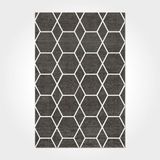 Halinet Callie Geometrik Siyah Polyester Kare Modern Desenli Pamuk Makinada Yıkanabilir Hav Toz Vermez Leke Tutmayan Kaymaz Taban Dijital Makine Baskı Salon Yolluk Mutfak Halı