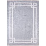 Halinet Cerkessk Gri Çerçeveli Etnik Modern Desenli Makinada Yıkanabilir Hav Toz Vermez Leke Tutmayan Kaymaz Taban Dijital Makine Baskı Salon Yolluk Mutfak Halı