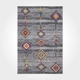 Halinet Charli Geometrik Gri Polyester Kare Modern Desenli Pamuk Makinada Yıkanabilir Hav Toz Vermez Leke Tutmayan Kaymaz Taban Dijital Makine Baskı Salon Yolluk Mutfak Halı