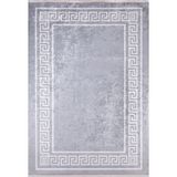 Halinet Dimitrovgrad Gri Çerçeveli Etnik Modern Desenli Makinada Yıkanabilir Hav Toz Vermez Leke Tutmayan Kaymaz Taban Dijital Makine Baskı Salon Yolluk Mutfak Halı