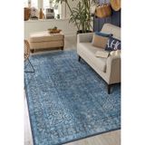 Halinet Elafonissi Eskitme Mavi Polyester Dikdörtgen Modern Desenli Pamuk Makinada Yıkanabilir Hav Toz Vermez Leke Tutmayan Kaymaz Taban Dijital Makine Baskı Salon Yolluk Mutfak Halı