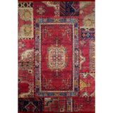 Halinet Ferrysburg Kırmızı Patchwork Etnik Modern Desenli Makinada Yıkanabilir Hav Toz Vermez Leke Tutmayan Kaymaz Taban Dijital Makine Baskı Salon Yolluk Mutfak Halı