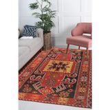 Halinet Gamboa Klasik Kırmızı Polyester Dikdörtgen Modern Desenli Pamuk Makinada Yıkanabilir Hav Toz Vermez Leke Tutmayan Kaymaz Taban Dijital Makine Baskı Salon Yolluk Mutfak Halı