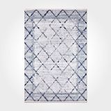 Halinet Grace Geometrik Mavi Polyester Dikdörtgen Modern Desenli Pamuk Makinada Yıkanabilir Hav Toz Vermez Leke Tutmayan Kaymaz Taban Dijital Makine Baskı Salon Yolluk Mutfak Halı