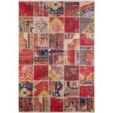 Halinet Hudsonville Kırmızı Patchwork Etnik Modern Desenli Makinada Yıkanabilir Hav Toz Vermez Leke Tutmayan Kaymaz Taban Dijital Makine Baskı Salon Yolluk Mutfak Halı