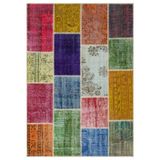 Halinet Iskece Kırmızı Patchwork Yün Modern Desenli Yün Hav Toz Vermez Leke Tutmayan Salon Yolluk Mutfak El Dokuma Halı