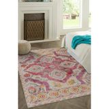 Halinet Jurassic Klasik Pembe Polyester Dikdörtgen Modern Desenli Pamuk Makinada Yıkanabilir Hav Toz Vermez Leke Tutmayan Kaymaz Taban Dijital Makine Baskı Salon Yolluk Mutfak Halı