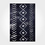 Halinet Kinley Geometrik Siyah Polyester Kare Modern Desenli Pamuk Makinada Yıkanabilir Hav Toz Vermez Leke Tutmayan Kaymaz Taban Dijital Makine Baskı Salon Yolluk Mutfak Halı
