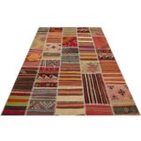 Halinet Kırmızı Patchwork Etnik Modern Desenli Yün Hav Toz Vermez Leke Tutmayan Salon Yolluk Mutfak El Dokuma Halı