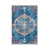 Halinet Leiden Göbekli Mavi Polyester Dikdörtgen Modern Desenli Pamuk Makinada Yıkanabilir Hav Toz Vermez Leke Tutmayan Kaymaz Taban Dijital Makine Baskı Salon Yolluk Mutfak Halı