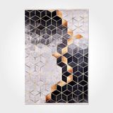 Halinet Leilani Geometrik Beyaz Pamuk Kare Modern Desenli Pamuk Makinada Yıkanabilir Hav Toz Vermez Leke Tutmayan Kaymaz Taban Dijital Makine Baskı Salon Yolluk Mutfak Halı
