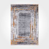 Halinet Madelyn Çerçeveli Gri Polyester Kare Modern Desenli Pamuk Makinada Yıkanabilir Hav Toz Vermez Leke Tutmayan Kaymaz Taban Dijital Makine Baskı Salon Yolluk Mutfak Halı