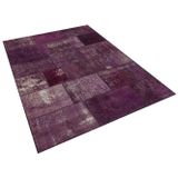 Halinet Mor Patchwork Etnik Modern Desenli Yün Hav Toz Vermez Leke Tutmayan Salon Yolluk Mutfak El Dokuma Halı