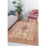 Halinet Nacala Klasik Krem Polyester Kare Modern Desenli Pamuk Makinada Yıkanabilir Hav Toz Vermez Leke Tutmayan Kaymaz Taban Dijital Makine Baskı Salon Yolluk Mutfak Halı