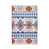 Halinet Nijmegen Etnik Mavi Polyester Dikdörtgen Modern Desenli Pamuk Makinada Yıkanabilir Hav Toz Vermez Leke Tutmayan Kaymaz Taban Dijital Makine Baskı Salon Yolluk Mutfak Halı