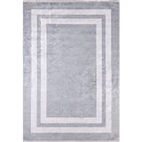 Halinet Novomoskovsk Gri Çerçeveli Etnik Modern Desenli Makinada Yıkanabilir Hav Toz Vermez Leke Tutmayan Kaymaz Taban Dijital Makine Baskı Salon Yolluk Mutfak Halı