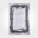 Halinet Paisley Çerçeveli Siyah Polyester Kare Modern Desenli Pamuk Makinada Yıkanabilir Hav Toz Vermez Leke Tutmayan Kaymaz Taban Dijital Makine Baskı Salon Yolluk Mutfak Halı