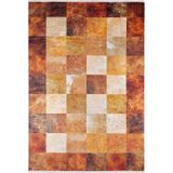 Halinet Pekin Turuncu Patchwork Etnik Modern Desenli Pamuk Makinada Yıkanabilir Hav Toz Vermez Leke Tutmayan Kaymaz Taban Dijital Makine Baskı Salon Yolluk Mutfak Halı