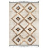 Halinet Prabhakar Krem Geometrik Etnik Modern Desenli Bambu Makinada Yıkanabilir Hav Toz Vermez Leke Tutmayan Kaymaz Taban Dijital Makine Baskı Salon Yolluk Mutfak Halı