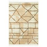 Halinet Pranesh Bej Geometrik Etnik Modern Desenli Bambu Makinada Yıkanabilir Hav Toz Vermez Leke Tutmayan Kaymaz Taban Dijital Makine Baskı Salon Yolluk Mutfak Halı