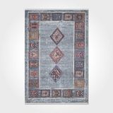 Halinet Raven Geometrik Gri Polyester Kare Modern Desenli Pamuk Makinada Yıkanabilir Hav Toz Vermez Leke Tutmayan Kaymaz Taban Dijital Makine Baskı Salon Yolluk Mutfak Halı
