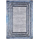 Halinet Rıbinsk Lacivert Çerçeveli Etnik Modern Desenli Makinada Yıkanabilir Hav Toz Vermez Leke Tutmayan Kaymaz Taban Dijital Makine Baskı Salon Yolluk Mutfak Halı