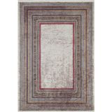 Halinet Sargodha Kırmızı Çerçeveli Etnik Modern Desenli Makinada Yıkanabilir Hav Toz Vermez Leke Tutmayan Kaymaz Taban Dijital Makine Baskı Salon Yolluk Mutfak Halı