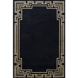 Halinet Siyah Çerçeveli Etnik Modern Desenli Pamuk Makinada Yıkanabilir Hav Toz Vermez Leke Tutmayan Kaymaz Taban Dijital Makine Baskı Salon Yolluk Mutfak Halı