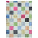 Halinet Teselya Bej Patchwork Etnik Modern Desenli Yün Hav Toz Vermez Leke Tutmayan Salon Yolluk Mutfak El Dokuma Halı